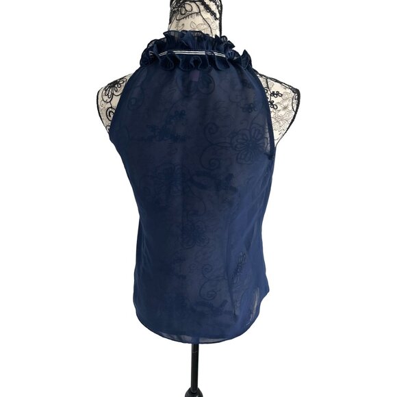 LILLY PULITZER Blue Sheer Ruffle Tank Top Blouse Size 6 - Picture 2 of 7